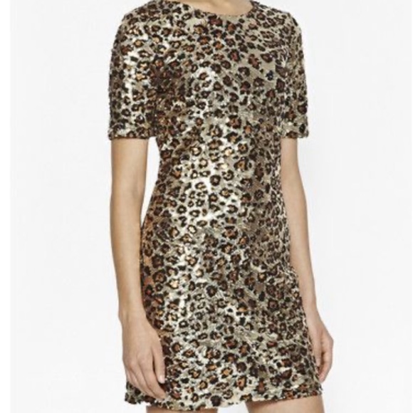 French Connection Sequin Leopard Animal Print Lux dress Sz US 8 UK 12 - Picture 1 of 4